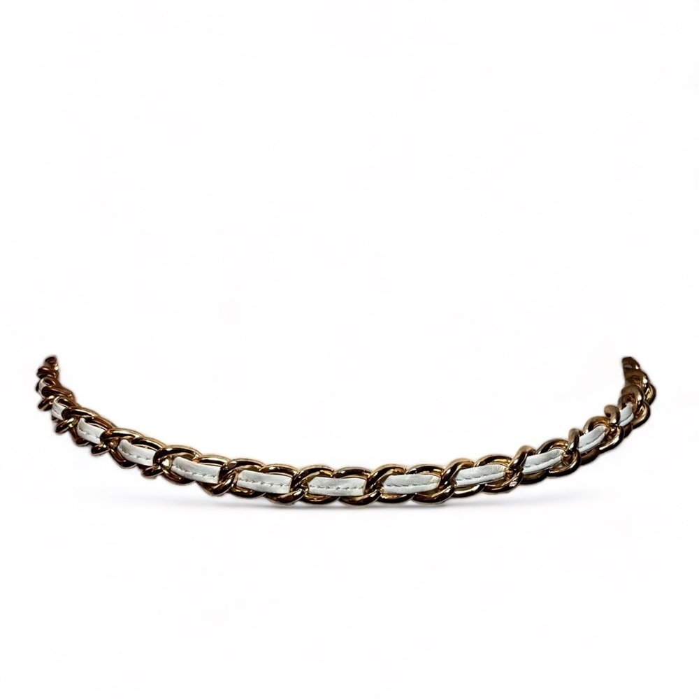 VTG 80s-90s Leather Braided Gold Chain Belt